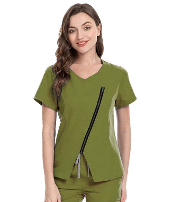 Women’s Diagonal Zipper Scrub Top