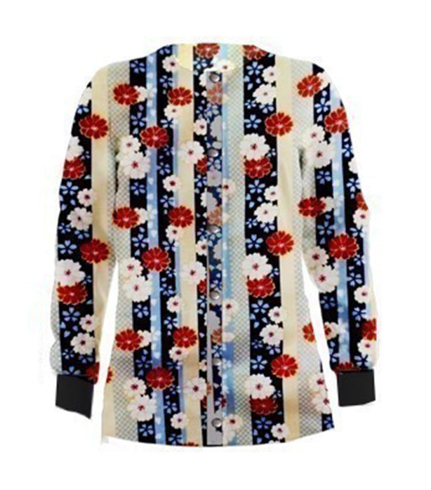 Poplin Unisex Scrub Jacket with Red and Beige flowers