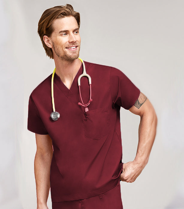 Stretch Unisex V-Neck Scrub Top - 1 Pocket, Half Sleeve