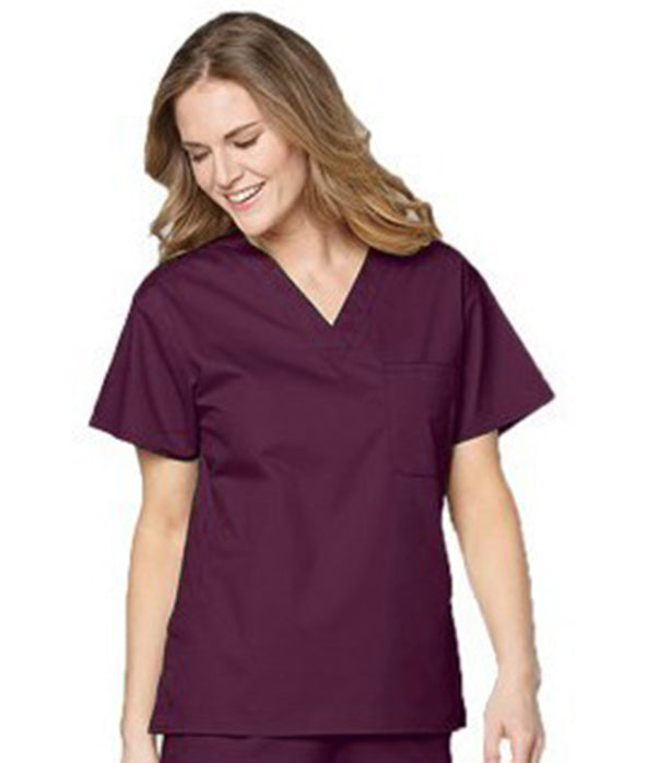 Microfiber Stretch Top v neck 1 pocket solid ladies half sleeve
