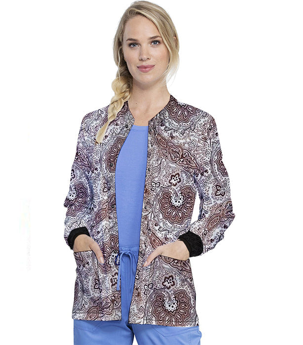 Unisex Scrub Jacket with Brown Paisley Print