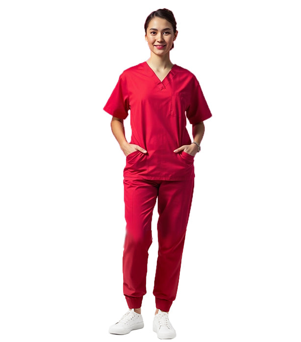 Poplin Women's Jogger Scrub Set - 6 Pockets, Half Sleeves (3-Pocket Top & 3-Pocket Jogger Pant)