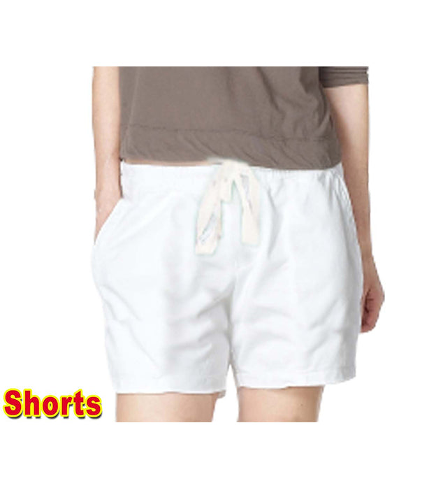 Poplin fabric short with 2 side pocket 1 back pocket elasticated twill drawstring (white) (inseam is 5 inches)