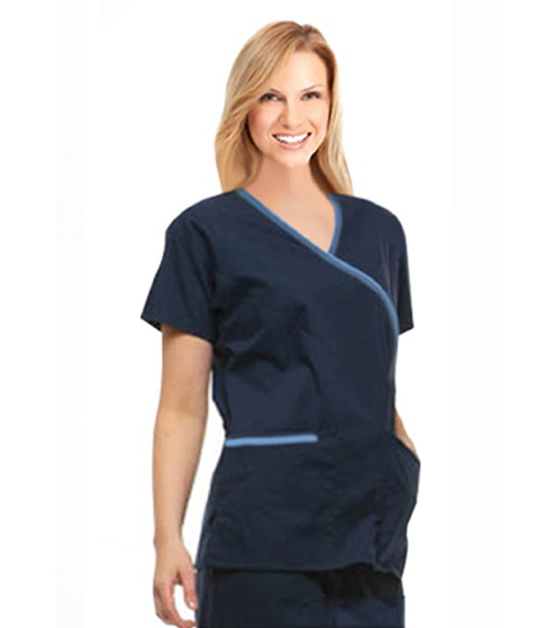 Poplin Women's Crossover Scrub Set - 5 Pockets, Half Sleeves (2-Pocket Top & 3-Pocket Pant)