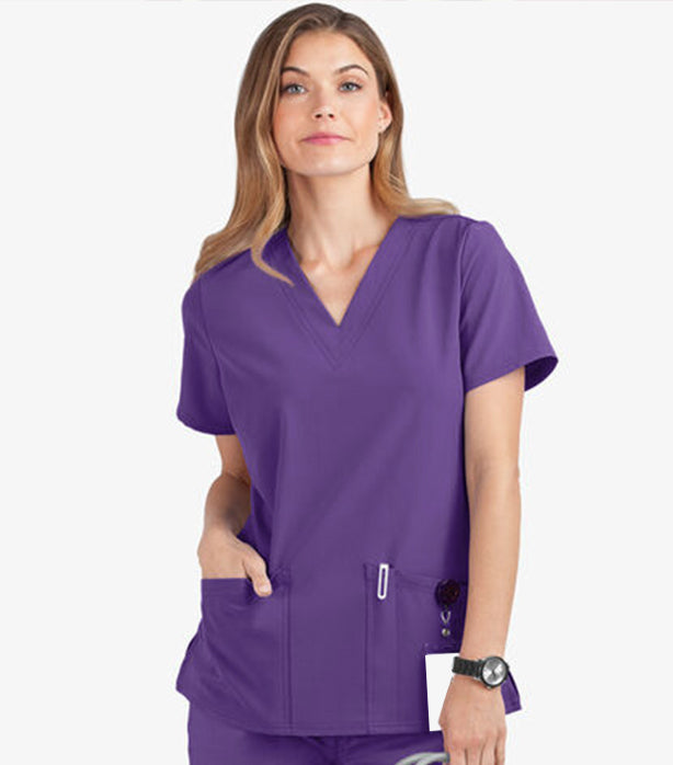 Microfiber Women's V-Neck Scrub Top - 2 Pockets with Pencil Slot, Half Sleeve