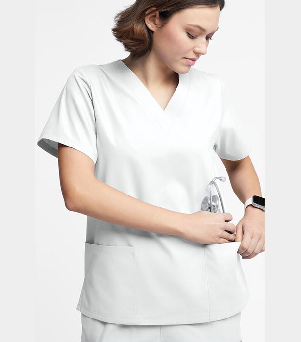 Stretch Women's V-Neck Scrub Top - 2 Pockets, Half Sleeve
