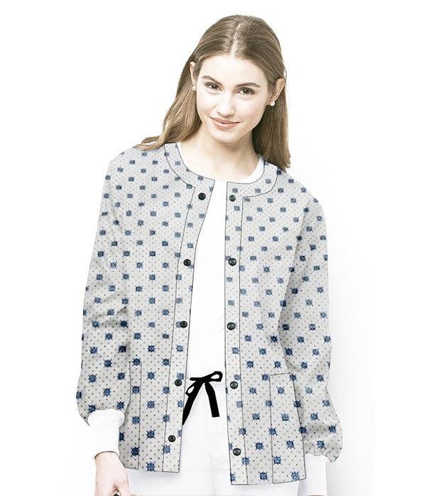 Poplin Unisex Scrub Jacket with Green Square Print - 2 Pockets, Full Sleeves with Rib