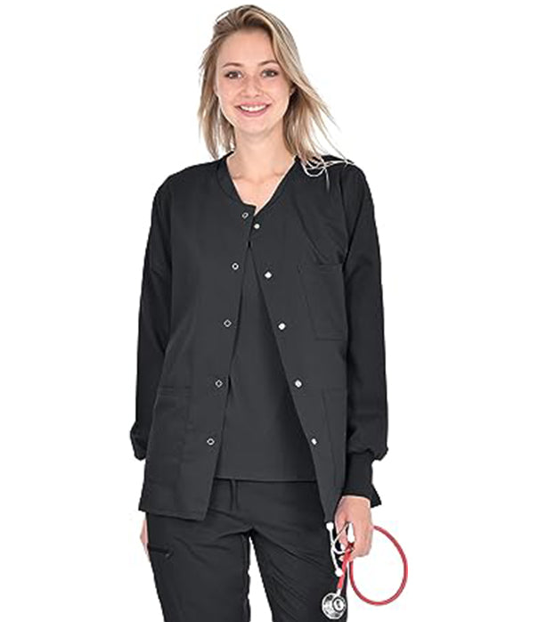 Poplin Women's Scrub Jacket Full-Sleeve 3 Pockets with Snap Buttons & Ribbed Cuffs