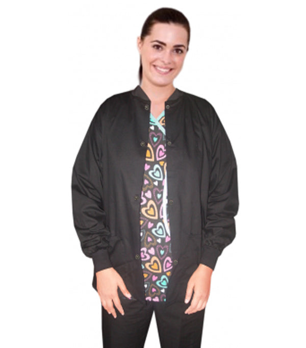 Poplin Unisex Scrub Jacket with Rib at Neck and Sleeves, Front with Snap Buttons - 2 Pockets, Full Sleeves
