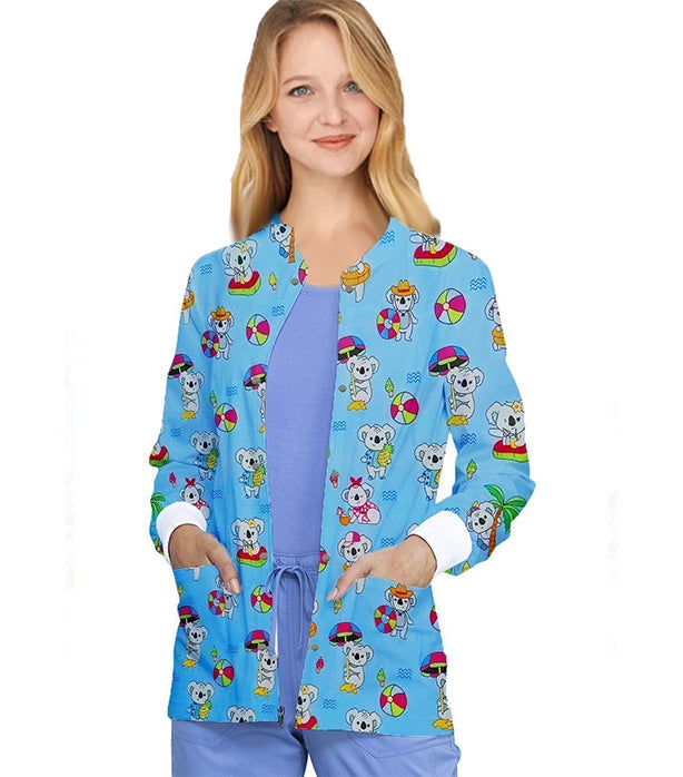 Unisex Scrub Jacket with Teddy Bear Print