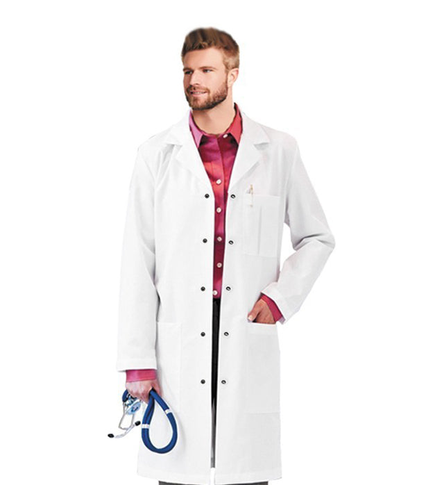 Poplin labcoat unisex full sleeve with snap buttons 3 pockets solid pleated
