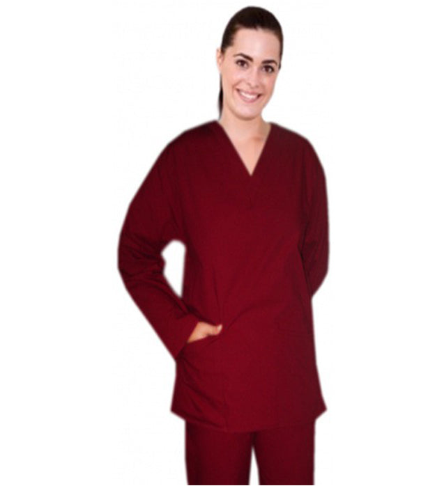 Microfiber Stretch Ladies Top v neck 2 pocket solid full sleeve