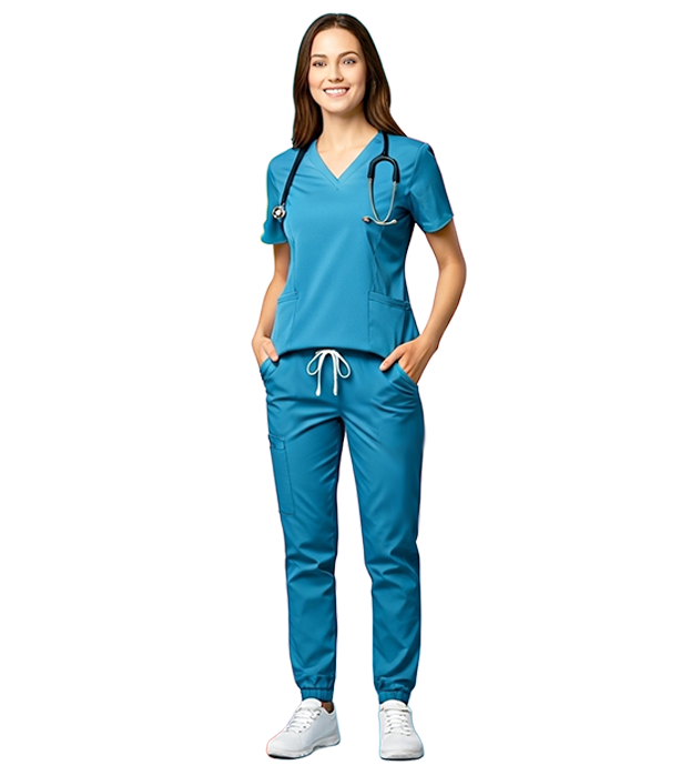 Microfiber Women Jogger Scrub Set - 4 Pockets (2 Pockets Top, 2 Pockets Pant with 1 Cargo Pocket & 1 Back Pocket), Half Sleeves