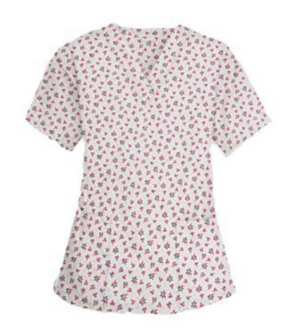 Women Red and Black Flower Print Scrub Top