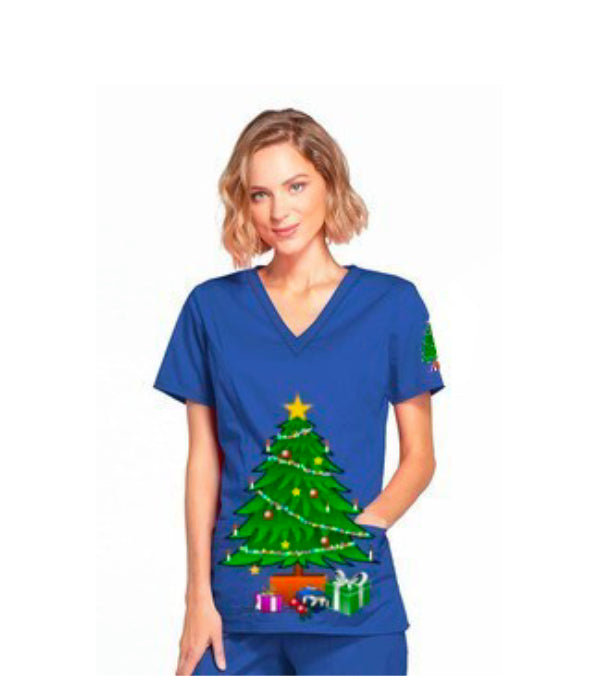Christmas Print Scrub Top