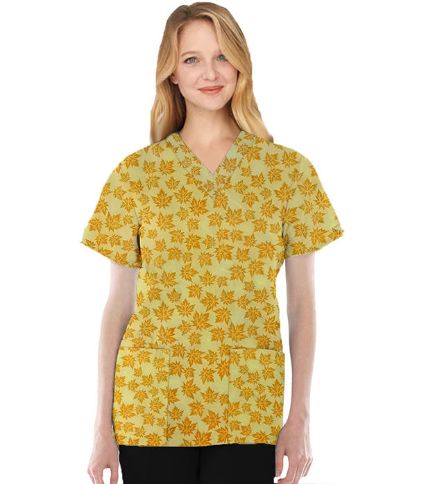 Yellow Petal Print Scrub Set