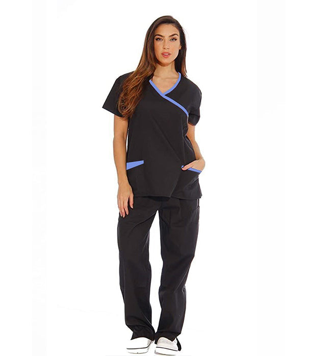 Poplin Women's Mock Wrap Scrub Set