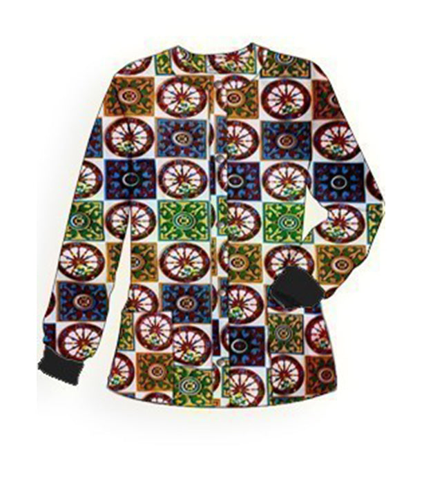 Poplin Unisex Scrub Jacket with Red Wheel Print - 2 Pockets, Full Sleeves with Rib