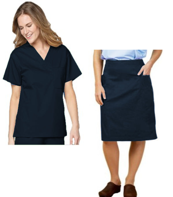 Stretch Women's Skirt Scrub Set - 4 Pockets, Half Sleeves (2-Pocket Top & 2-Cargo Pocket Skirt)