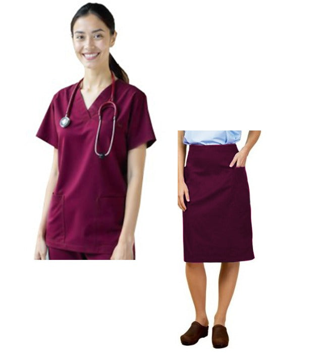 Poplin Women's Skirt Scrub Set - 4 Pockets, Half Sleeves (2-Pocket Top & 2-Cargo Pocket Skirt)