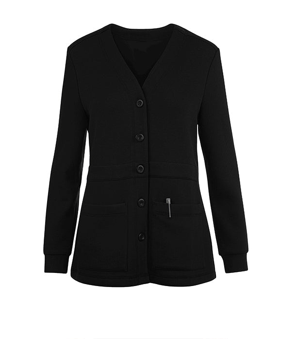 Microfiber Women’s Scrub Jacket V-Neck Cardigan Style 2 Pockets Full Sleeves with Front Inset Waistband and Half Back Elastic Shirring with rib Snap Button