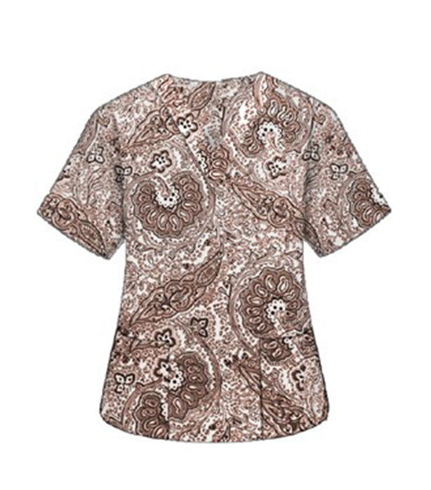 Brown Paisley Print Scrub Set 4 Pockets Ladies Half Sleeves (2 Pockets Top and 2 Pockets Pant)