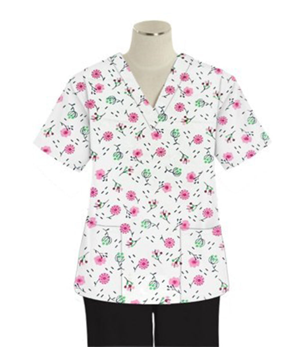 Cherry Blossom  Print Scrub Set 4 Pockets Ladies Half Sleeves (2 Pockets Top and 2 Pockets Pant)