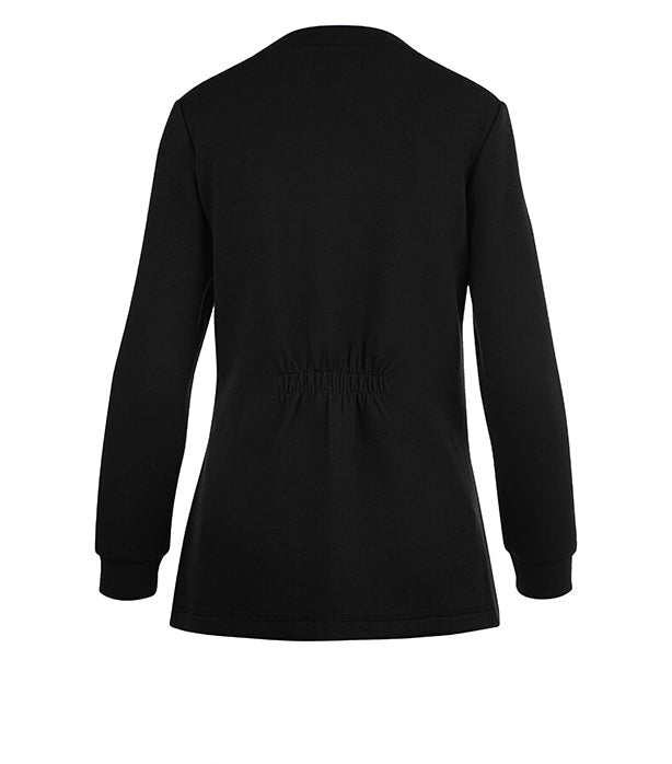 Microfiber Women’s Scrub Jacket V-Neck Cardigan Style 2 Pockets Full Sleeves with Front Inset Waistband and Half Back Elastic Shirring with rib Snap Button