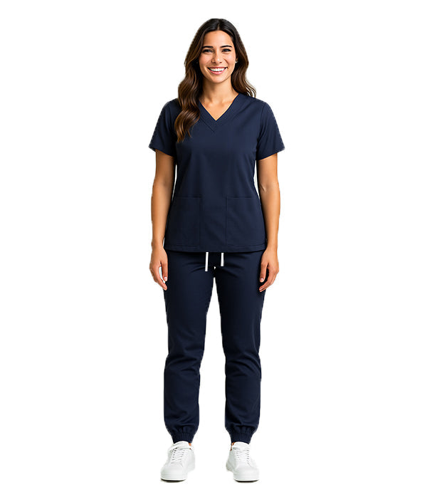 Stretch Women's Jogger Scrub Set - 4 Pockets, Half Sleeves (2-Pocket Top & 2-Pocket Jogger Pant)