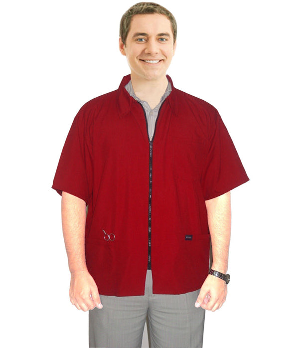 Microfiber Unisex Barber Jacket with Collar and Zipper - 3 pockets, Half Sleeves