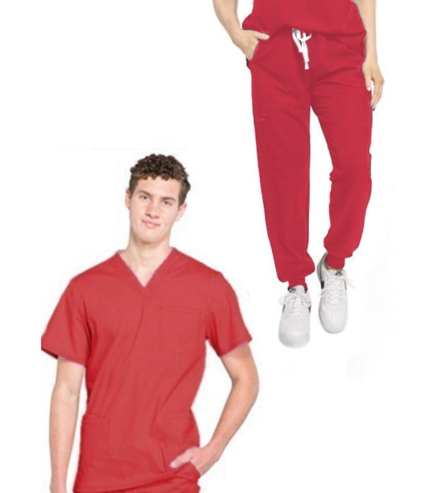 Stretch Unisex Jogger Scrub Set - 6 Pockets, Half Sleeves (3-Pocket Top & 3-Pocket Pant)