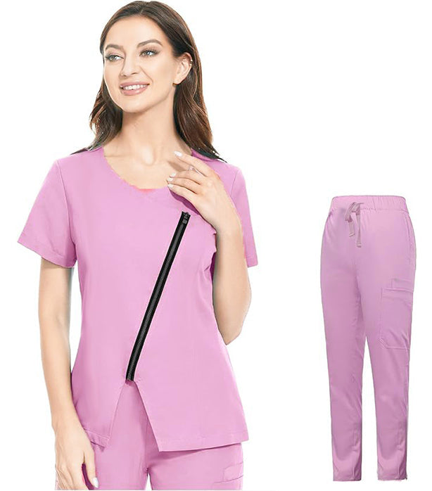 Women Solid 6-Pocket Scrub Set