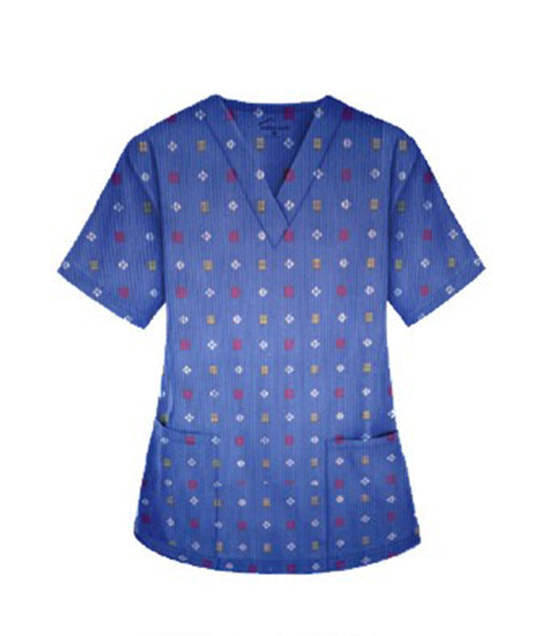 Shapes Print print Top v neck 2 pocket half sleeves in Poplin Fabric 35% Cotton 65% Polyester