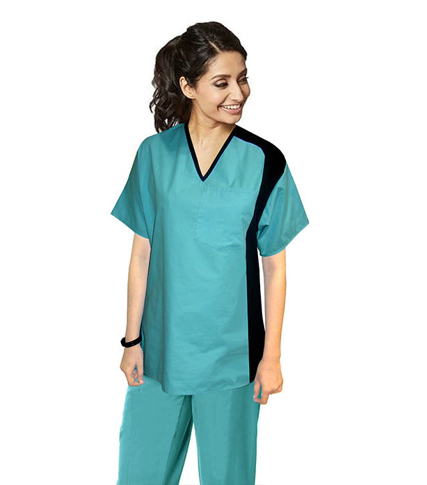 Sleeve side contrast set ladies with matching bottom (top 1 pkt with bottom 2 pkt boot cut)