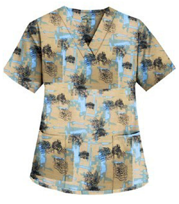 Turquoise and Black Obstract art Print Scrub Set 4 Pockets Ladies Half Sleeves (2 Pockets Top and 2 Pockets Pant)