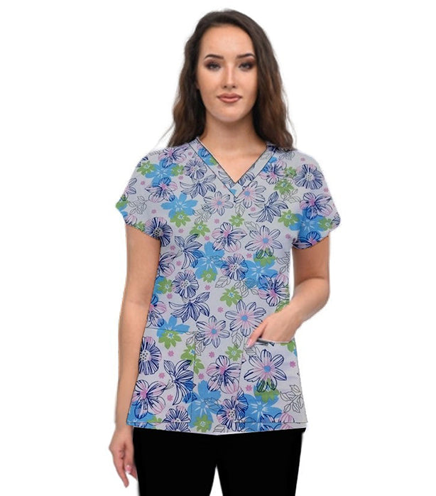 Blue and Green Flower Print Scrub Set
